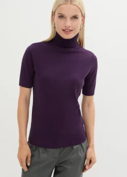 bonprix bonprix Jersey de cuello alto y manga corta Lila oscuro Sale