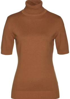 bonprix bonprix Jersey de cuello alto y manga corta Marrón castaño Sale