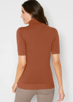 bonprix bonprix Jersey de cuello alto y manga corta Marrón castaño Sale