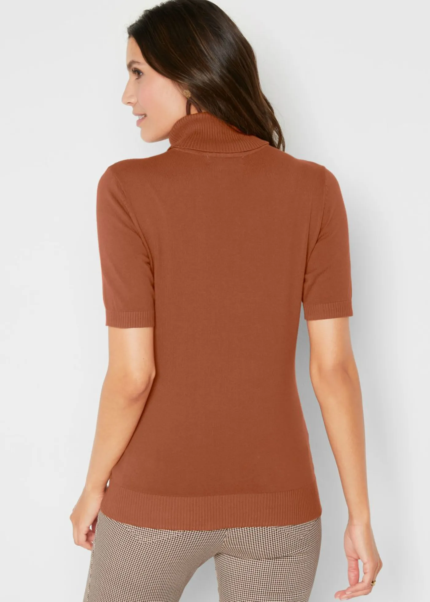 bonprix bonprix Jersey de cuello alto y manga corta Marrón castaño Sale