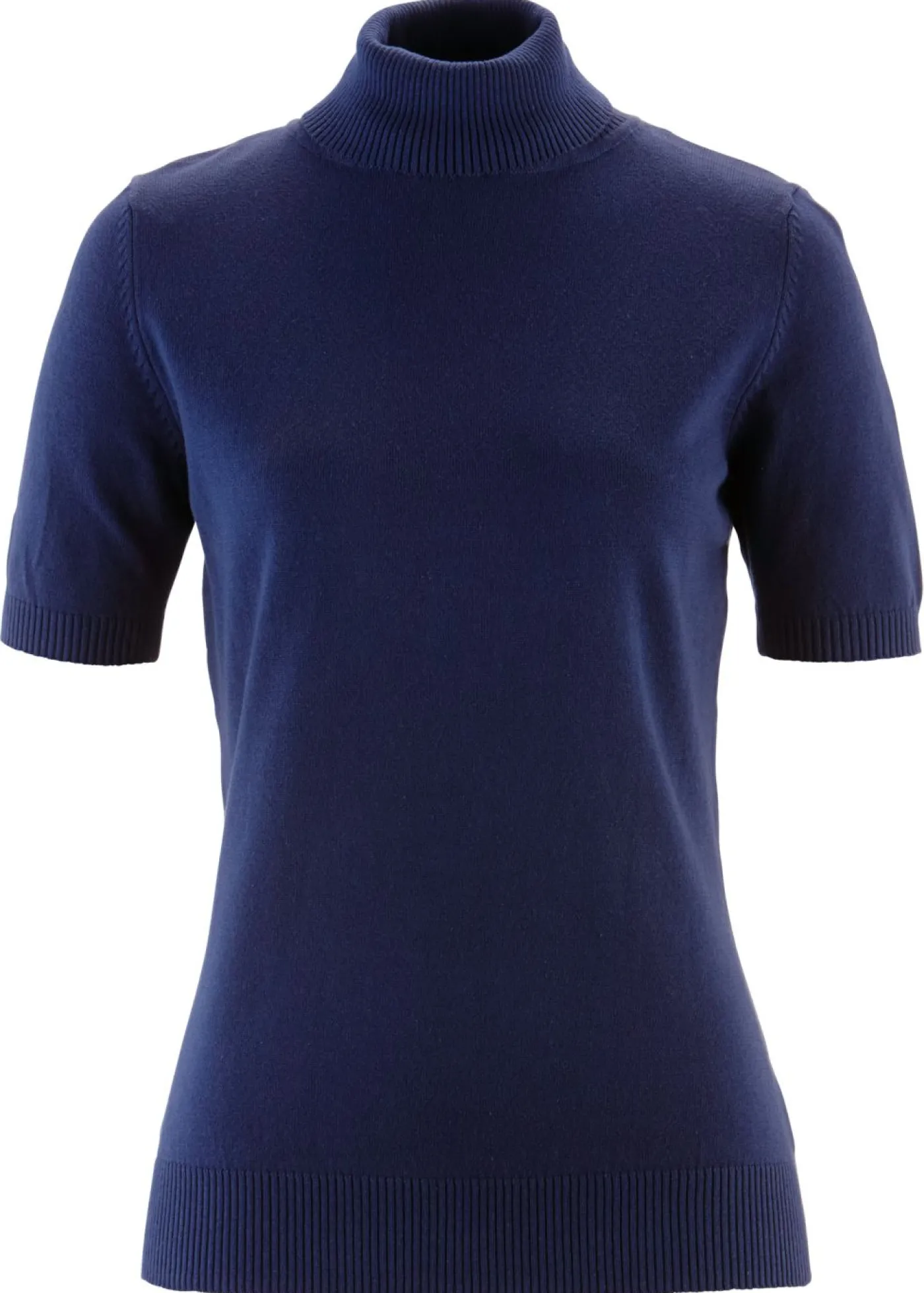 bonprix bonprix Jersey de cuello alto y manga corta Azul marino Online