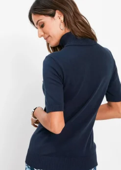 bonprix bonprix Jersey de cuello alto y manga corta Azul marino Online