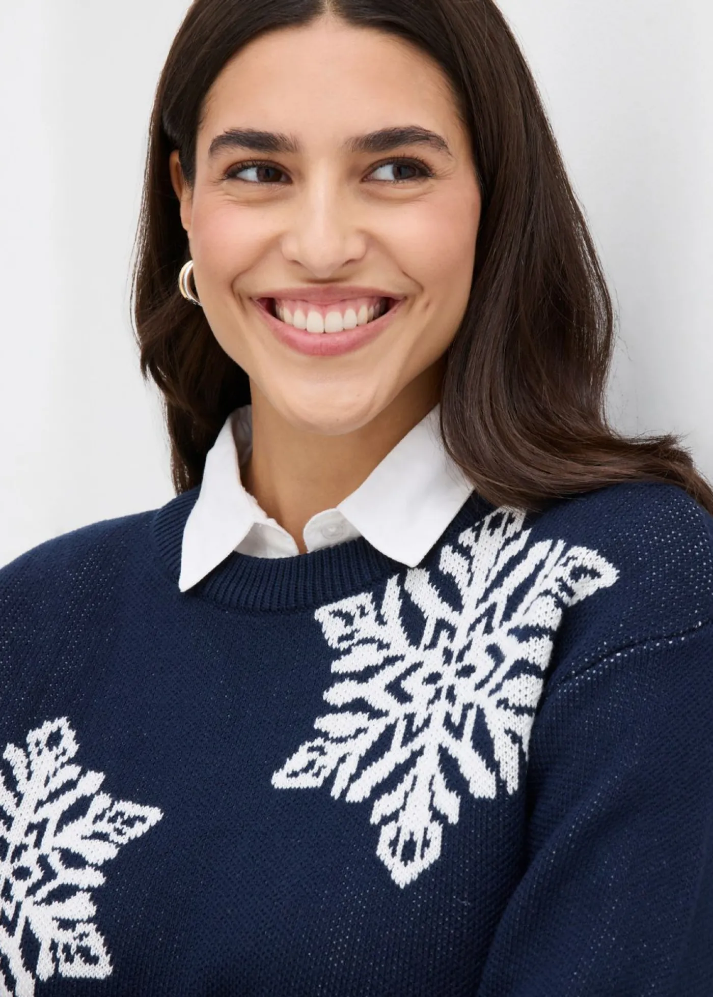 bonprix bonprix Jersey de cuello redondo con copos de nieve Azul marino + blanco lana Best