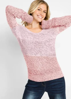 bonprix bonprix Jersey de cuello redondo con degradado cromático y manga larga Rosa vintage Online
