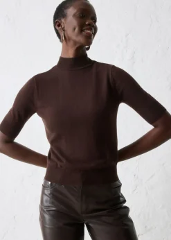 bonprix bonprix Jersey de cuello vuelto con mezcla de lana suave Marrón oscuro Best