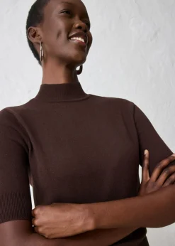 bonprix bonprix Jersey de cuello vuelto con mezcla de lana suave Marrón oscuro Best