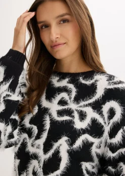 bonprix bonprix Jersey de jacquard de suave mezcla de viscosa Negro-blanco lana New