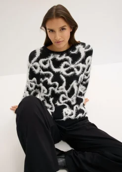 bonprix bonprix Jersey de jacquard de suave mezcla de viscosa Negro-blanco lana New
