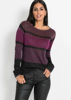 bonprix bonprix Jersey de lúrex de rayas púrpura / rosa caliente / negro Sale