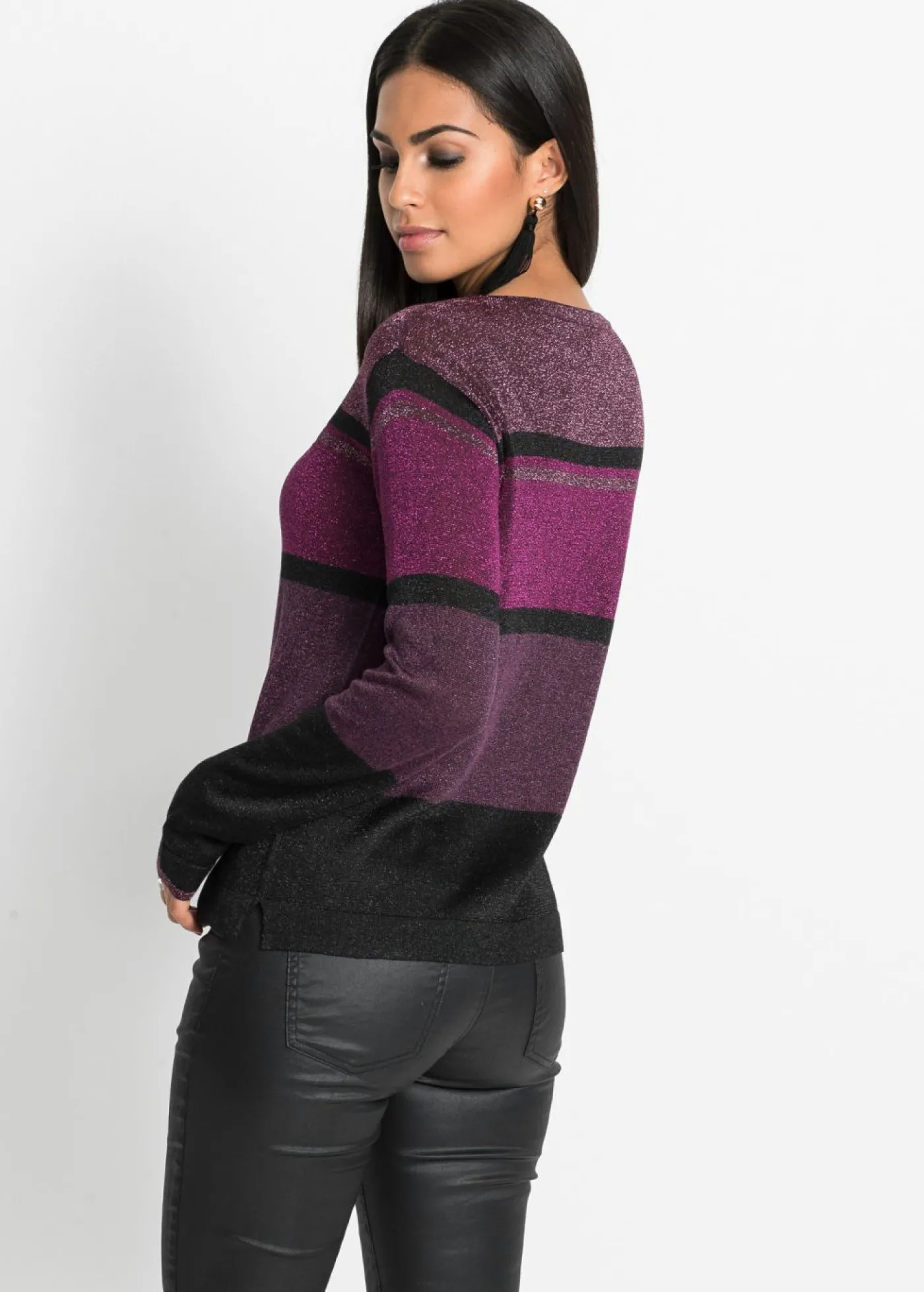bonprix bonprix Jersey de lúrex de rayas púrpura / rosa caliente / negro Sale