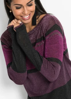 bonprix bonprix Jersey de lúrex de rayas púrpura / rosa caliente / negro Sale