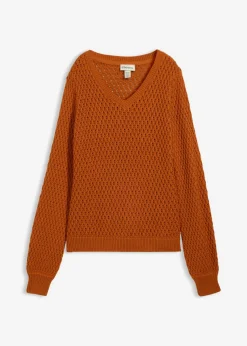bonprix bonprix Jersey de mezcla de algodón Marrón anaranjado Online