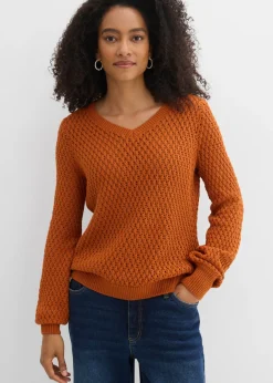 bonprix bonprix Jersey de mezcla de algodón Marrón anaranjado Online