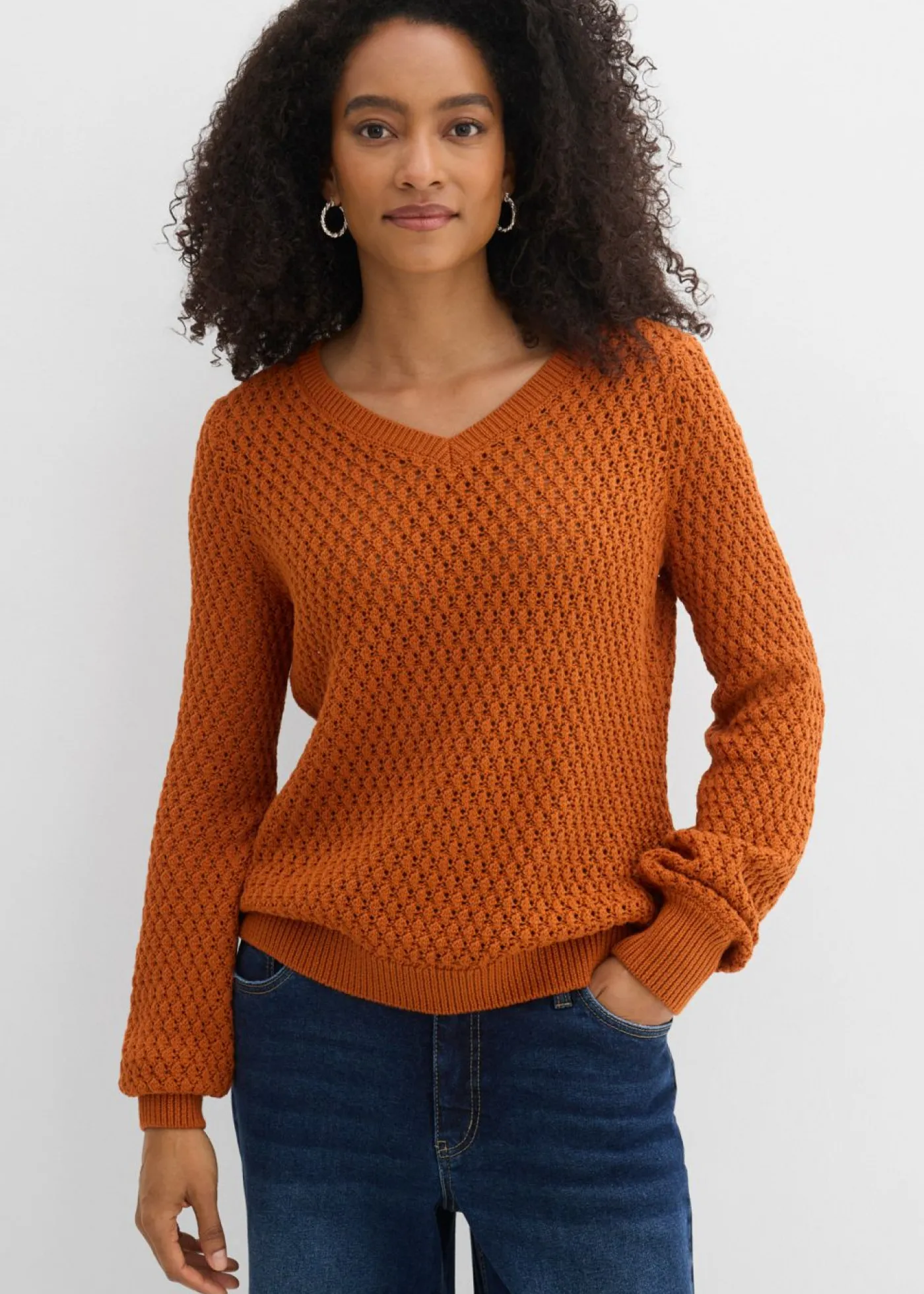 bonprix bonprix Jersey de mezcla de algodón Marrón anaranjado Online