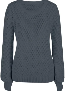 bonprix bonprix Jersey de mezcla de algodón con punto estructurado Azul oscuro Sale