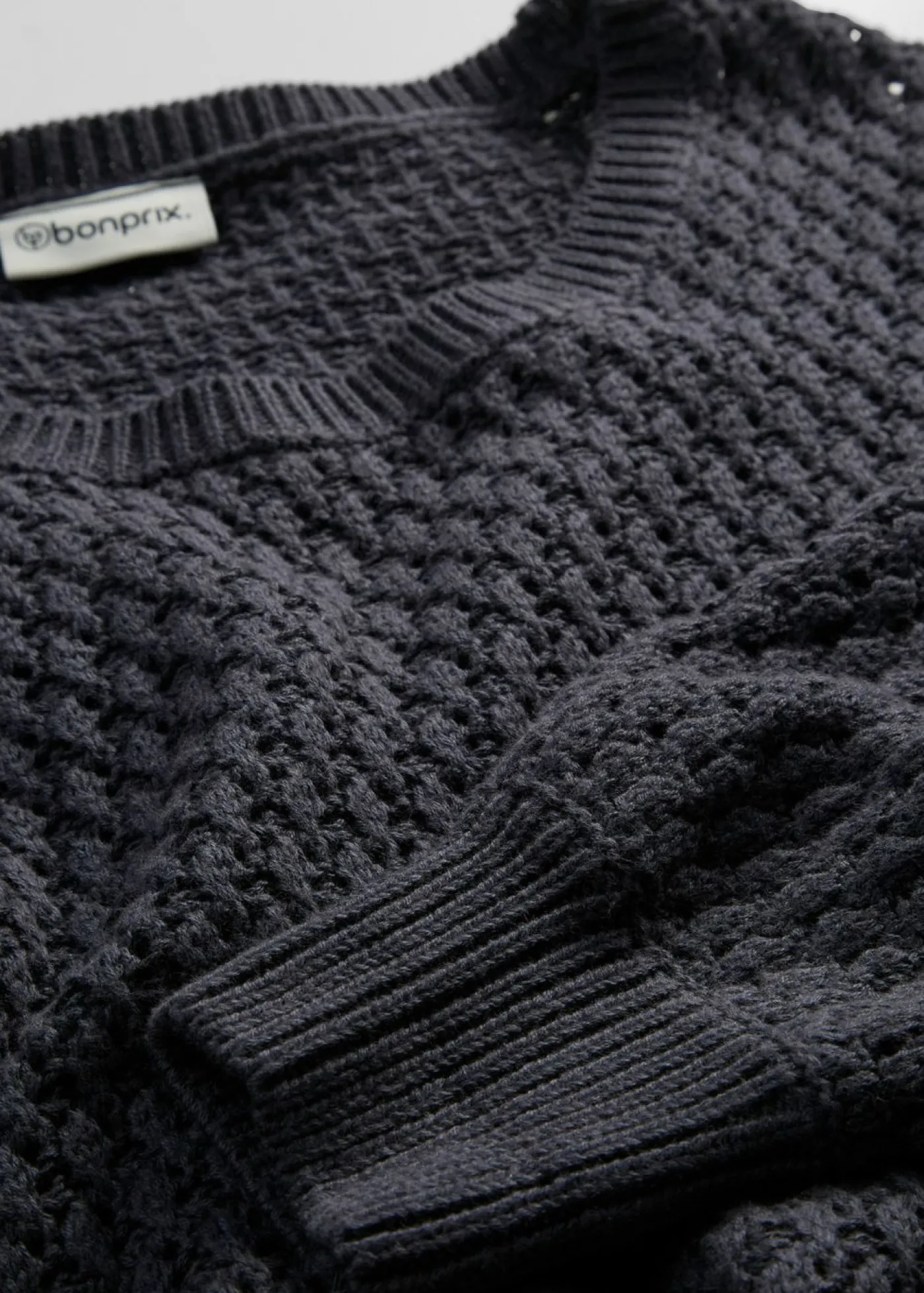 bonprix bonprix Jersey de mezcla de algodón con punto estructurado Azul oscuro Sale