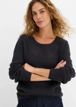 bonprix bonprix Jersey de mezcla de algodón con punto estructurado Azul oscuro Sale