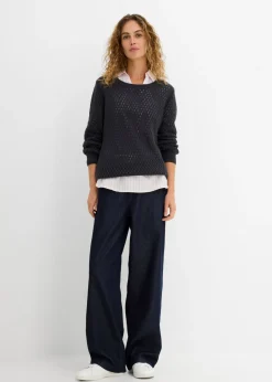 bonprix bonprix Jersey de mezcla de algodón con punto estructurado Azul oscuro Sale