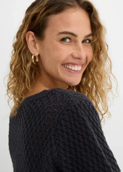 bonprix bonprix Jersey de mezcla de algodón con punto estructurado Azul oscuro Sale