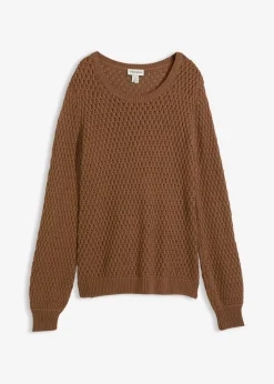 bonprix bonprix Jersey de mezcla de algodón con punto estructurado Marrón castaño Clearance