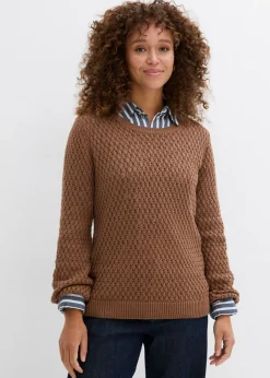 bonprix bonprix Jersey de mezcla de algodón con punto estructurado Marrón castaño Clearance