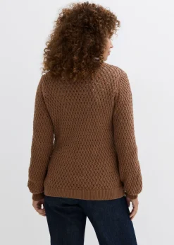 bonprix bonprix Jersey de mezcla de algodón con punto estructurado Marrón castaño Clearance