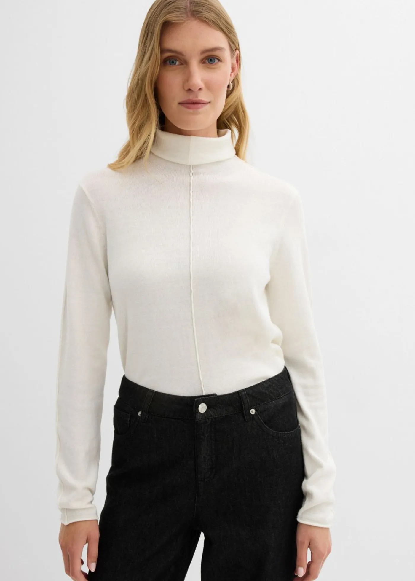 bonprix bonprix Jersey de mezcla de cachemir suave con cuello vuelto Blanco lana Clearance