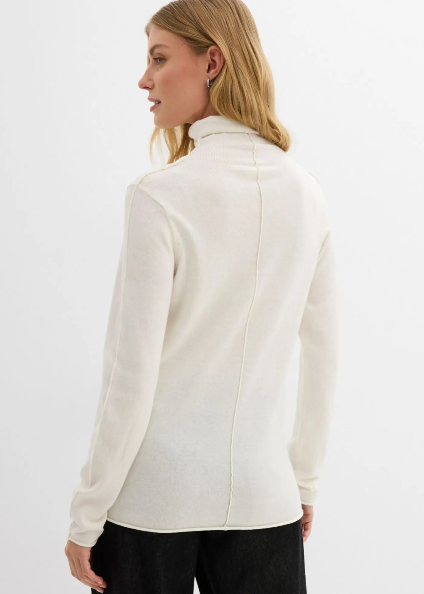bonprix bonprix Jersey de mezcla de cachemir suave con cuello vuelto Blanco lana Clearance
