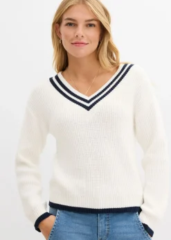 bonprix bonprix Jersey de mezcla de viscosa Blanco lana/azul marino Hot