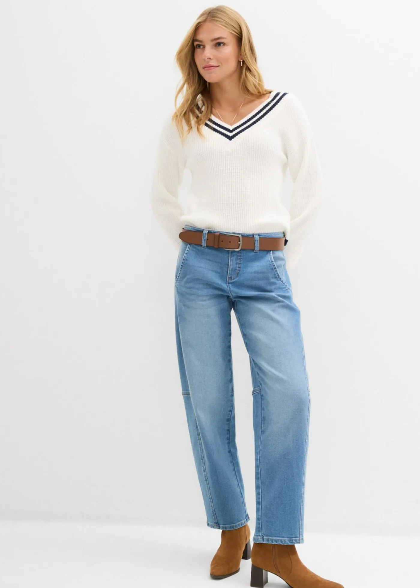 bonprix bonprix Jersey de mezcla de viscosa Blanco lana/azul marino Hot