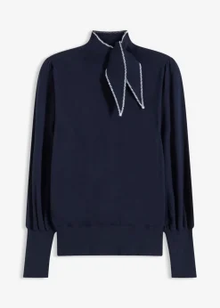 bonprix bonprix Jersey de mezcla de viscosa Azul marino-blanco Outlet