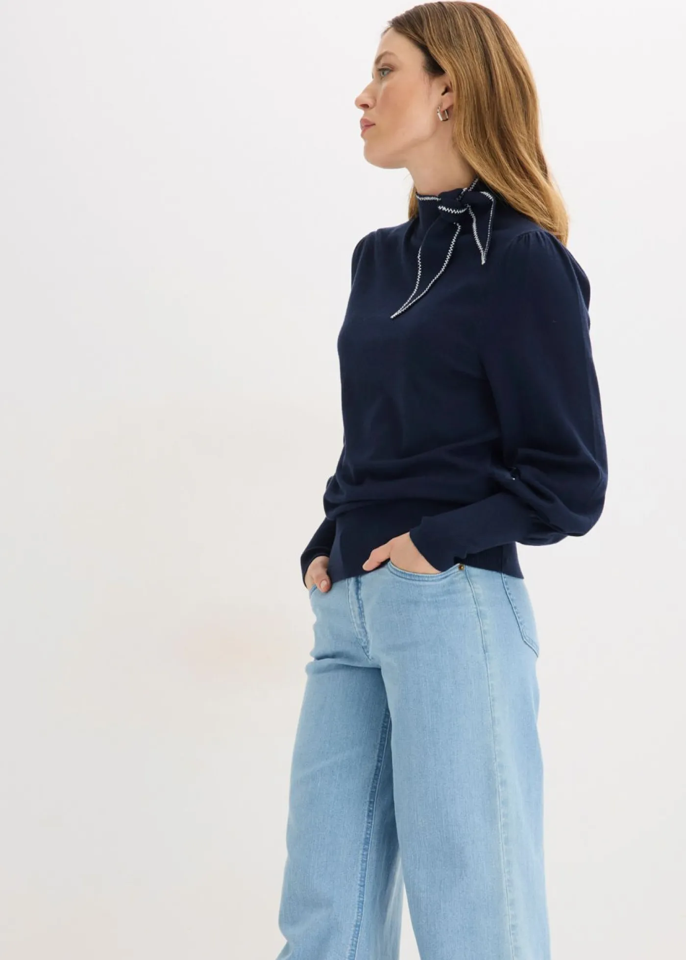 bonprix bonprix Jersey de mezcla de viscosa Azul marino-blanco Outlet