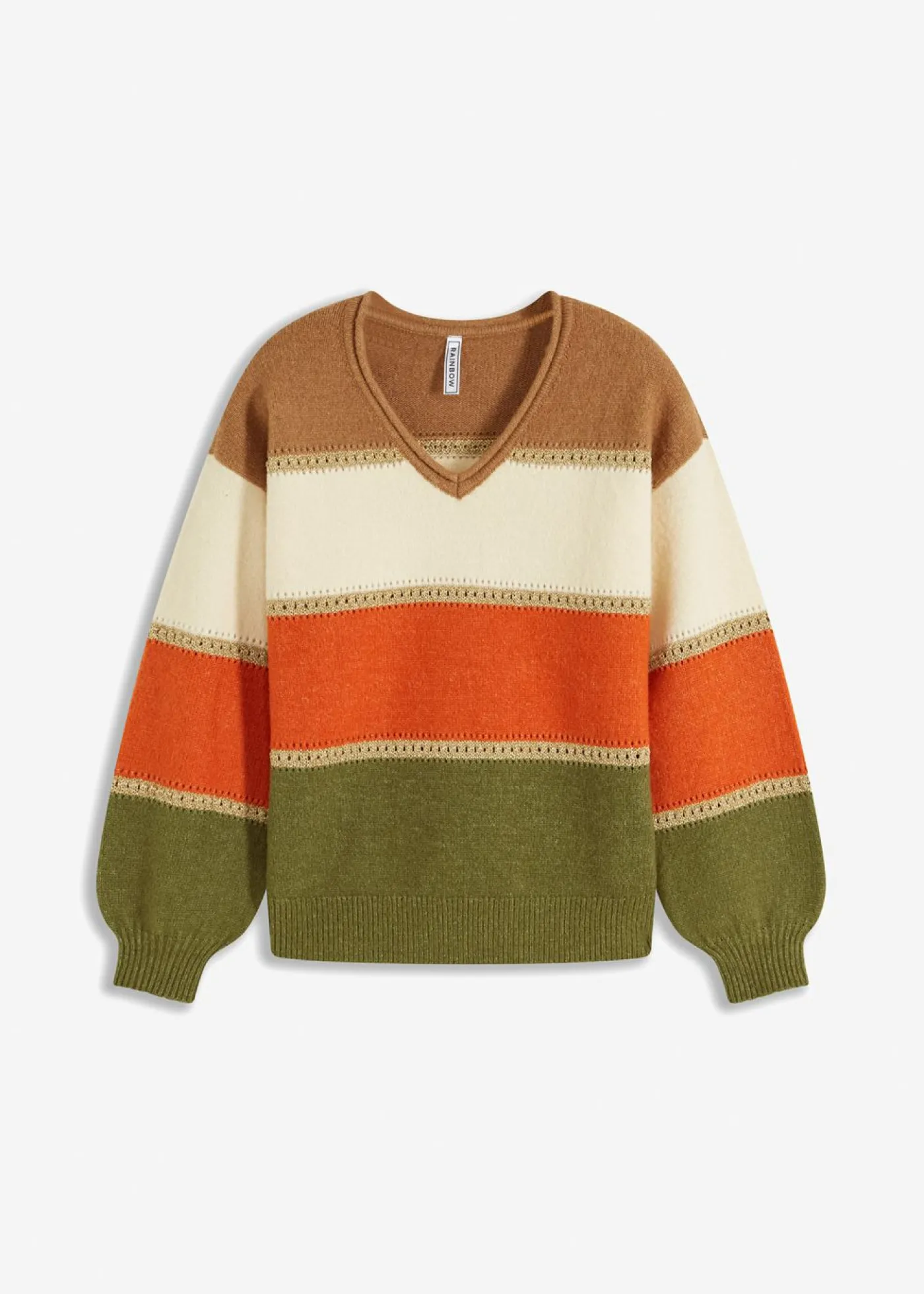 bonprix bonprix Jersey de punto Camel-marfil-naranja cobrizo-verde lodo de rayas Clearance
