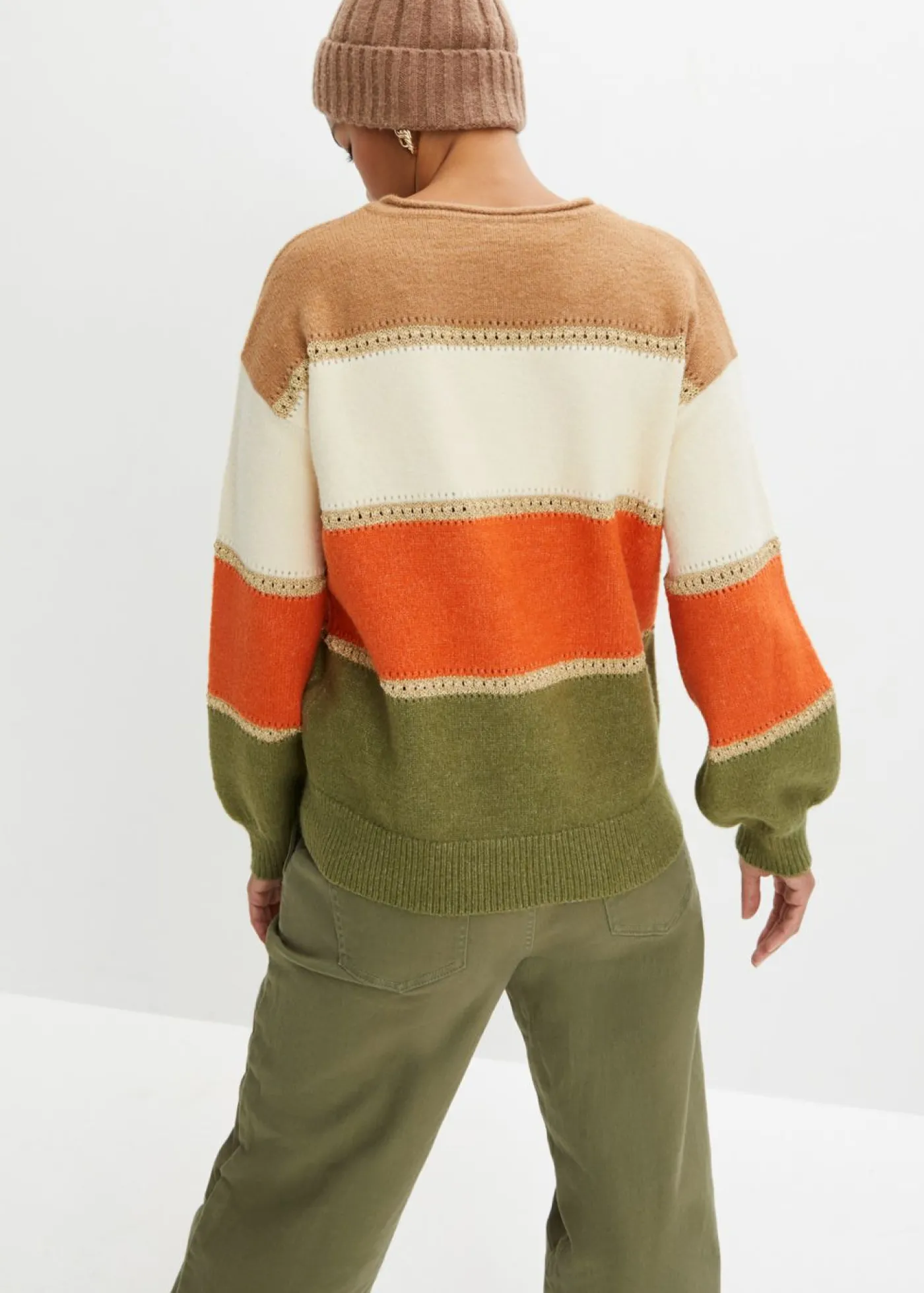 bonprix bonprix Jersey de punto Camel-marfil-naranja cobrizo-verde lodo de rayas Clearance