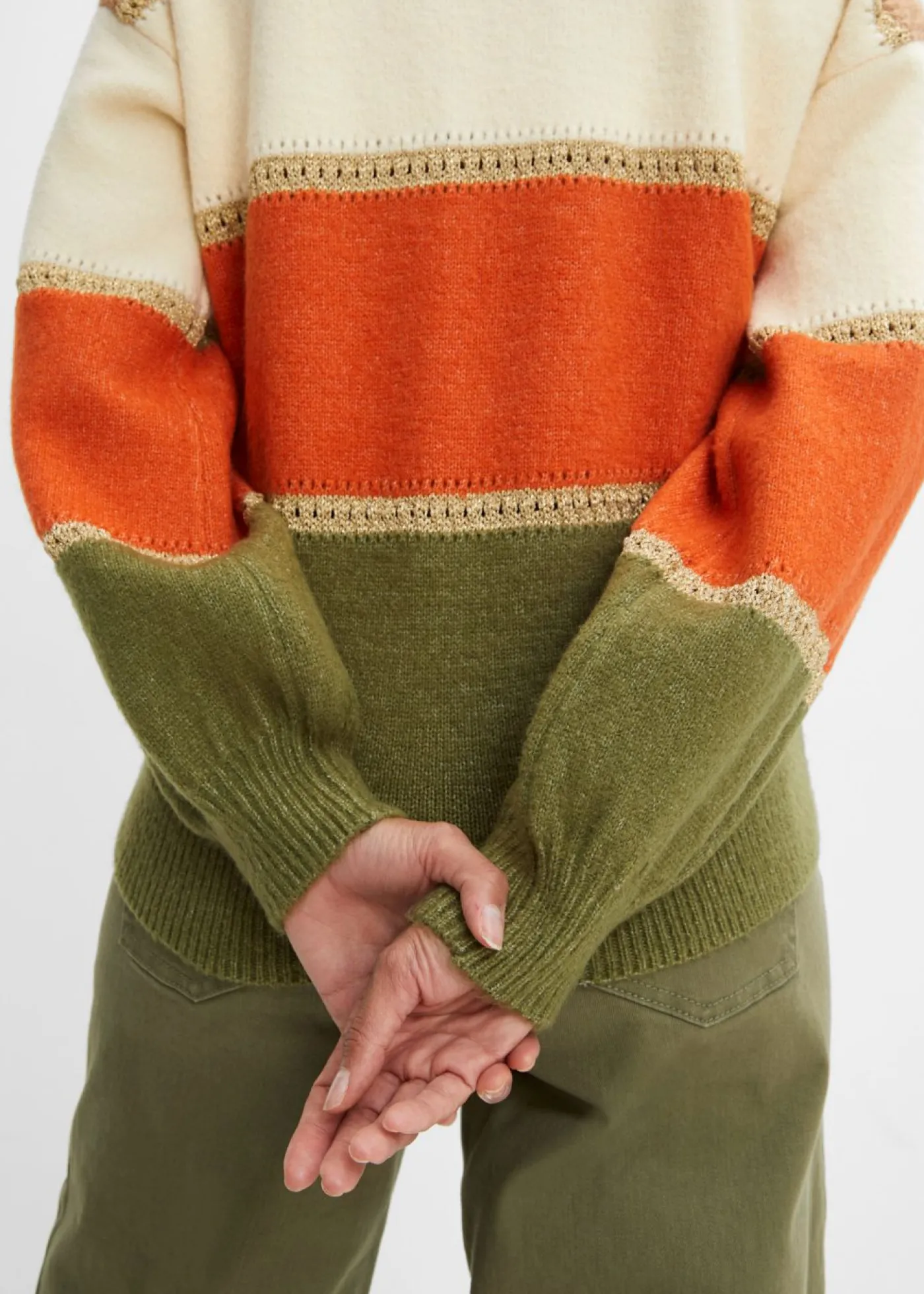 bonprix bonprix Jersey de punto Camel-marfil-naranja cobrizo-verde lodo de rayas Clearance
