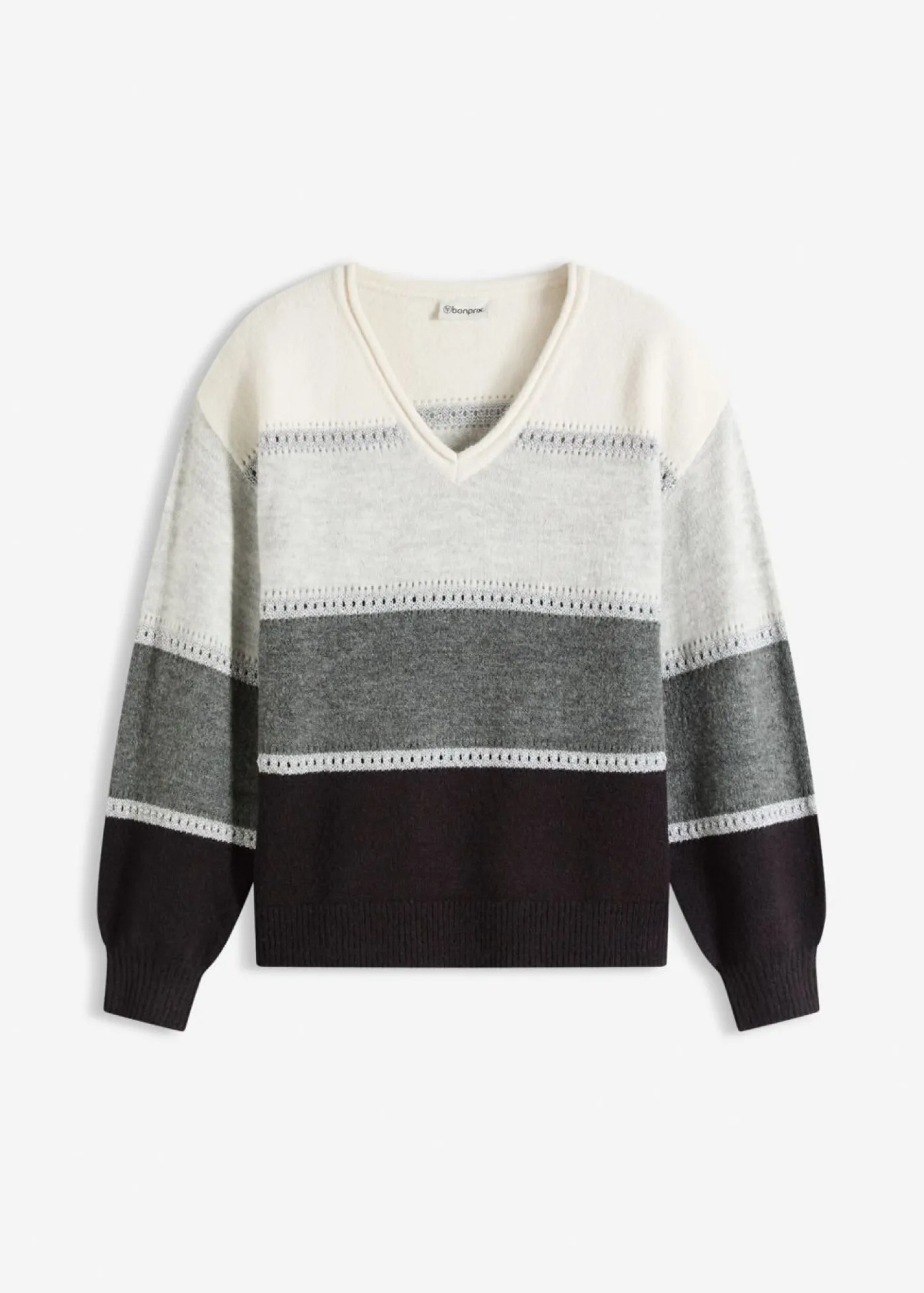 bonprix bonprix Jersey de punto Negro/antracita jaspeado/gris claro jaspeado/blanco lana de rayas Discount