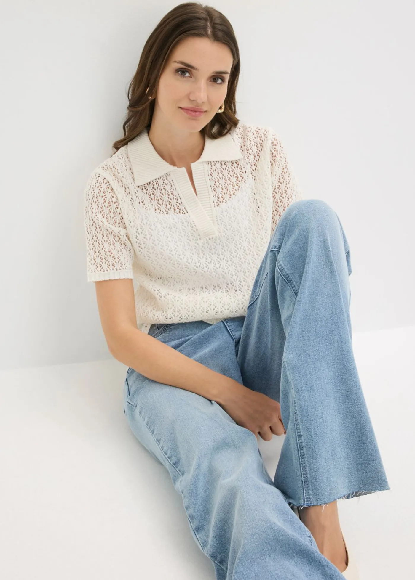 bonprix bonprix Jersey de punto ajour Blanco lana