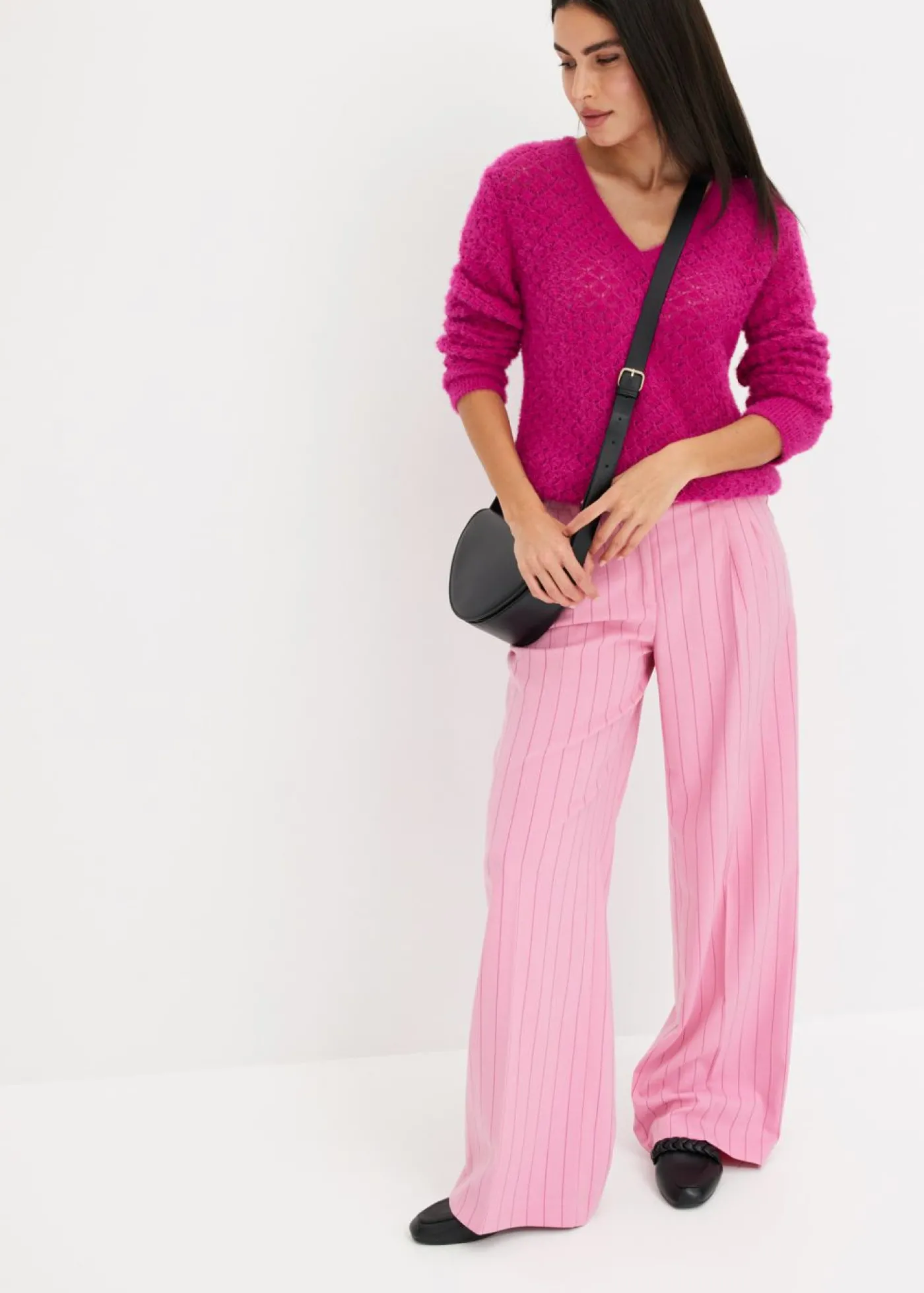 bonprix bonprix Jersey de punto ajour con hilo suave Rosa fucsia Hot