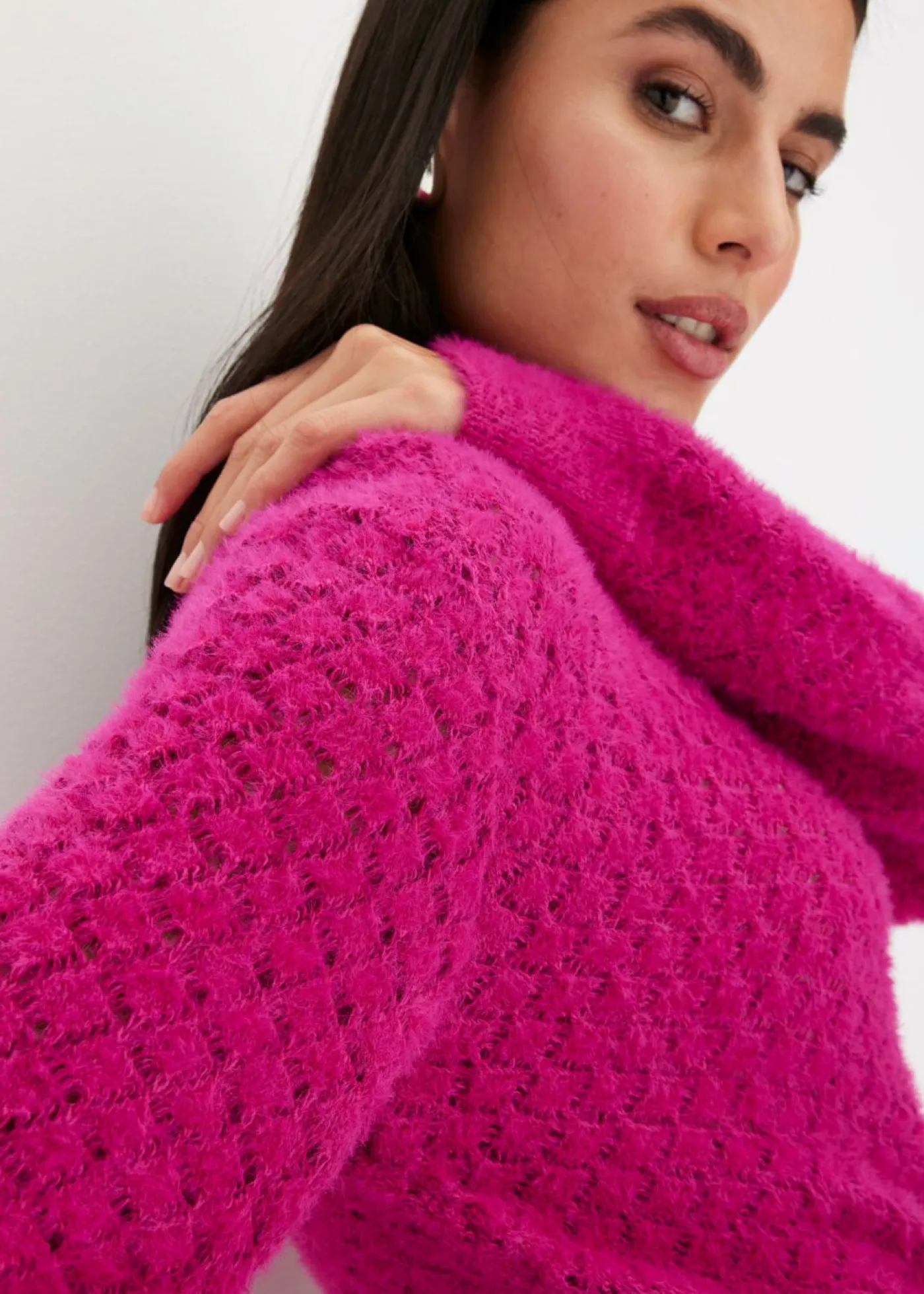 bonprix bonprix Jersey de punto ajour con hilo suave Rosa fucsia Hot