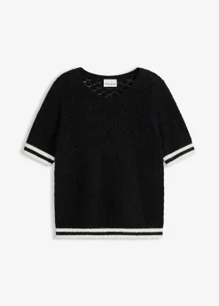 bonprix bonprix Jersey de punto ajour con hilo suave Negro-blanco lana Best