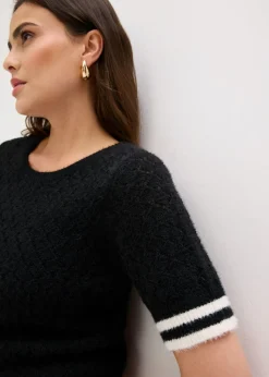 bonprix bonprix Jersey de punto ajour con hilo suave Negro-blanco lana Best