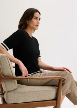 bonprix bonprix Jersey de punto ajour con hilo suave Negro-blanco lana Best
