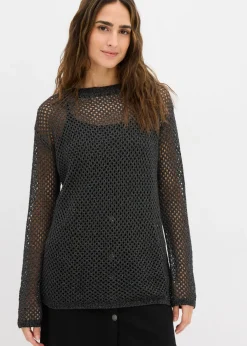 bonprix bonprix Jersey de punto ajour con hilo brillante Negro New