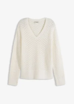 bonprix bonprix Jersey de punto ajour con hilo suave blanco perla Best