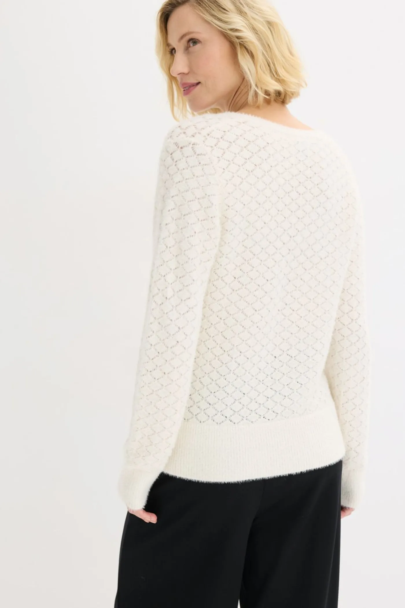 bonprix bonprix Jersey de punto ajour con hilo suave blanco perla Best