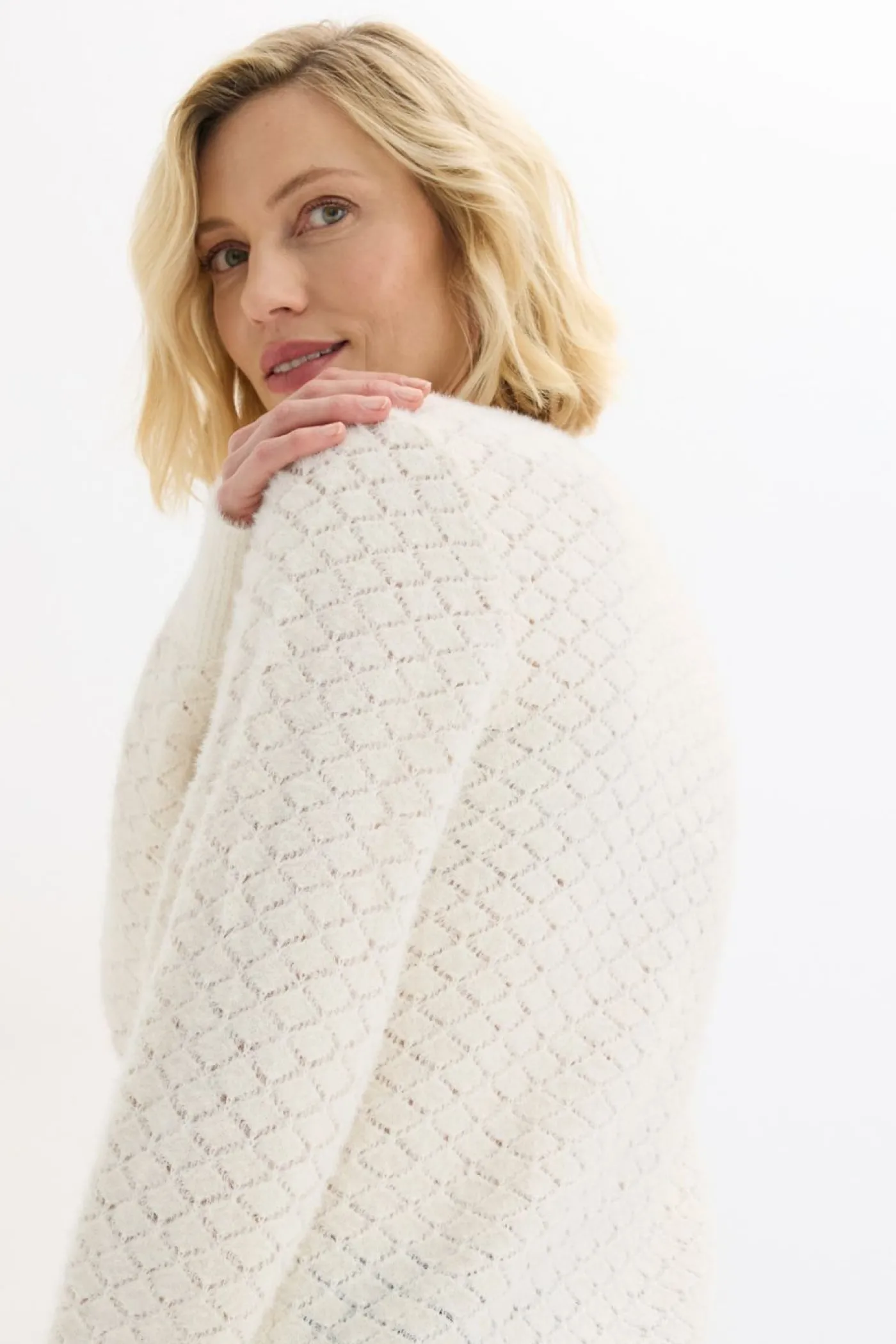 bonprix bonprix Jersey de punto ajour con hilo suave blanco perla Best