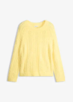 bonprix bonprix Jersey de punto ajour con hilo suave Amarillo claro New