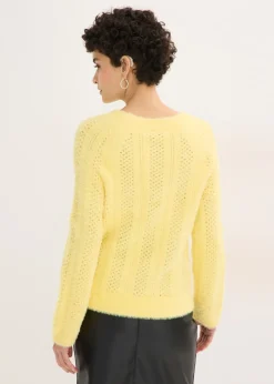 bonprix bonprix Jersey de punto ajour con hilo suave Amarillo claro New