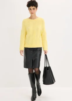 bonprix bonprix Jersey de punto ajour con hilo suave Amarillo claro New