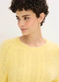 bonprix bonprix Jersey de punto ajour con hilo suave Amarillo claro New